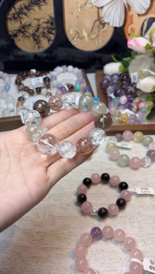 银S925镶嵌手链烟晶1154