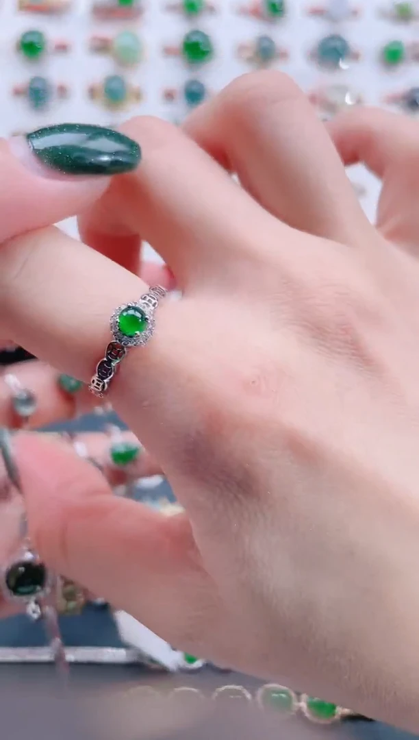 银S925镶嵌戒指翡翠天然翡翠