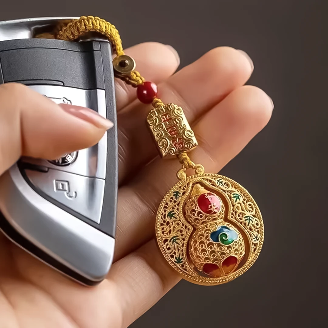 【先生荐】蛇年新款寓意金色平安葫芦钥匙扣个人驾车用品