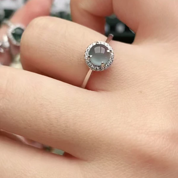 鑫辰珠宝天然A货翡翠银镶嵌设计款开口女戒指时尚百搭