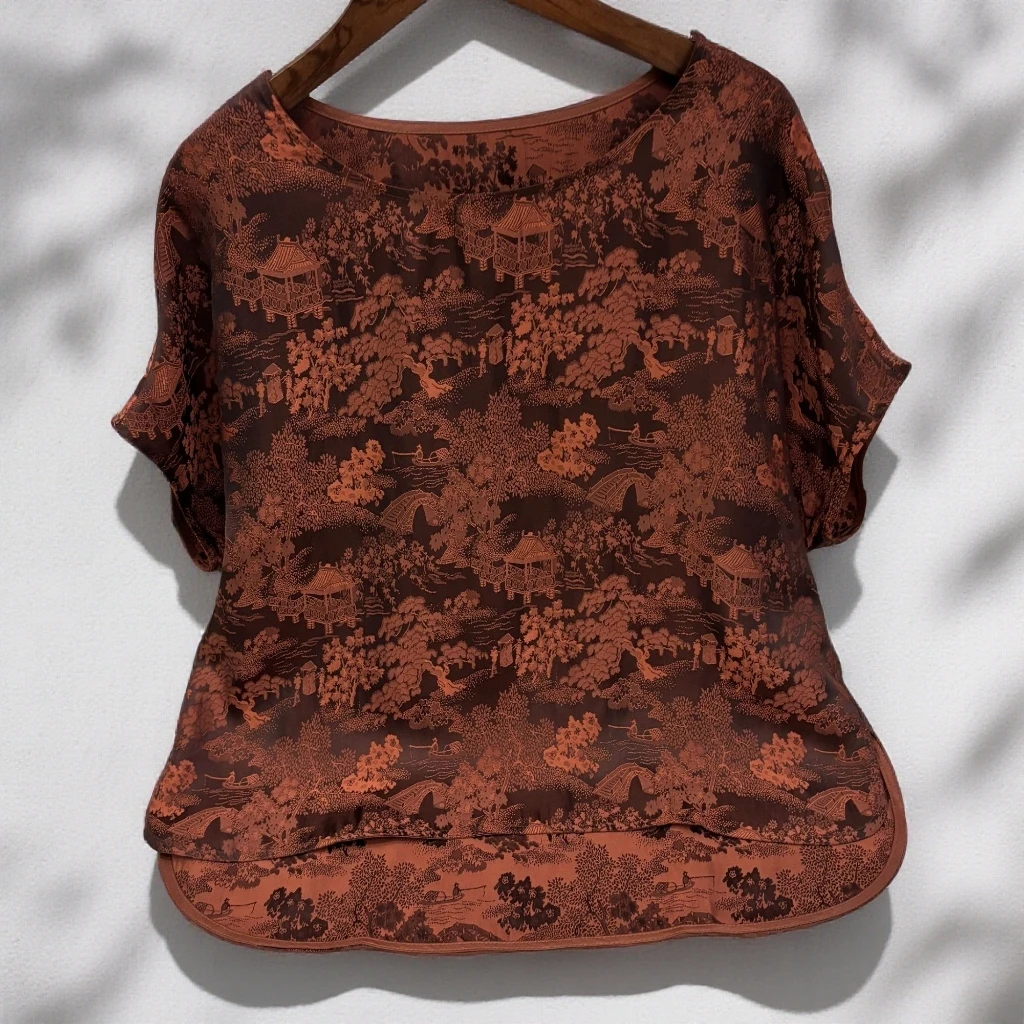 789【云锦坊】新款气质时尚复古老钱风设计师亭台楼阁提花短袖