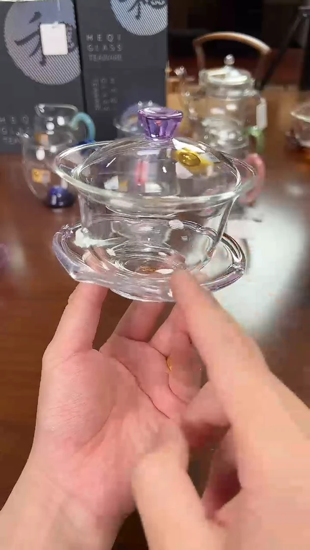 @@禾器晶彩禅语盖碗浅紫色