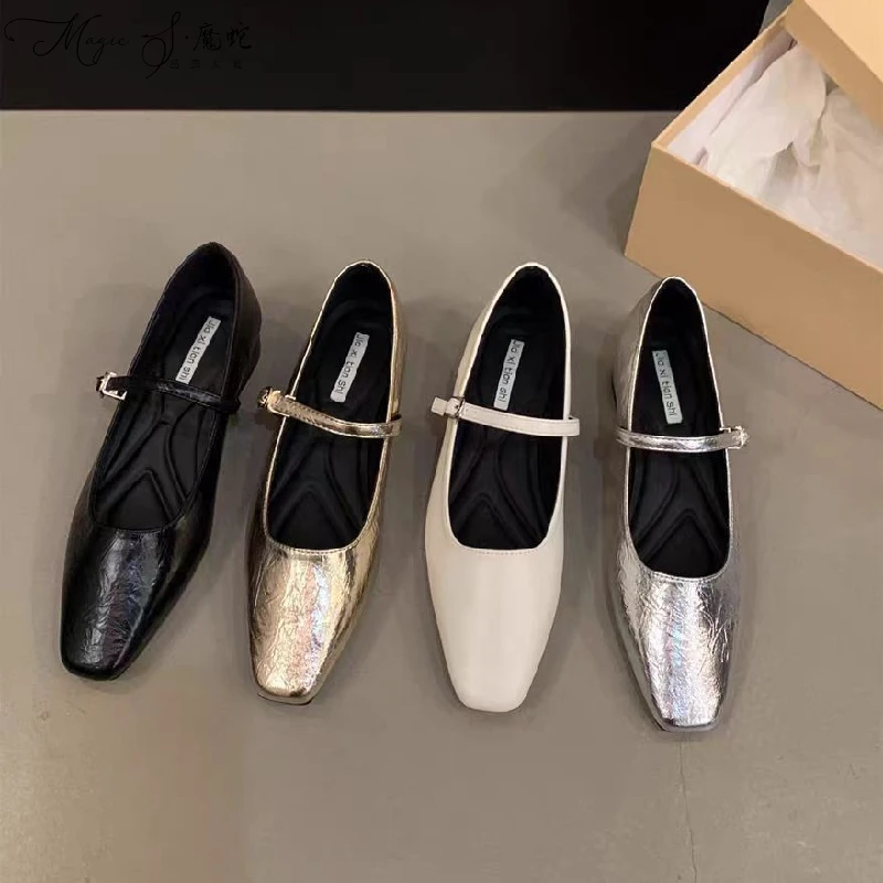 【万达撤柜】低跟银色玛丽珍单鞋女百搭2025新款春秋方头软底温柔配