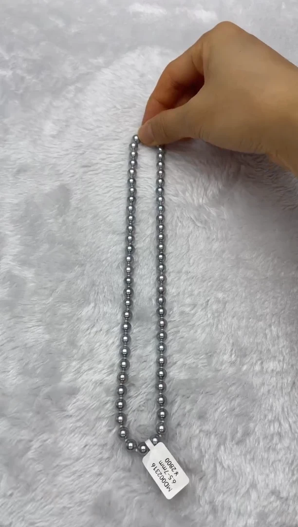 海水珍珠银S925镶嵌项链AK真多麻6.5-7mm