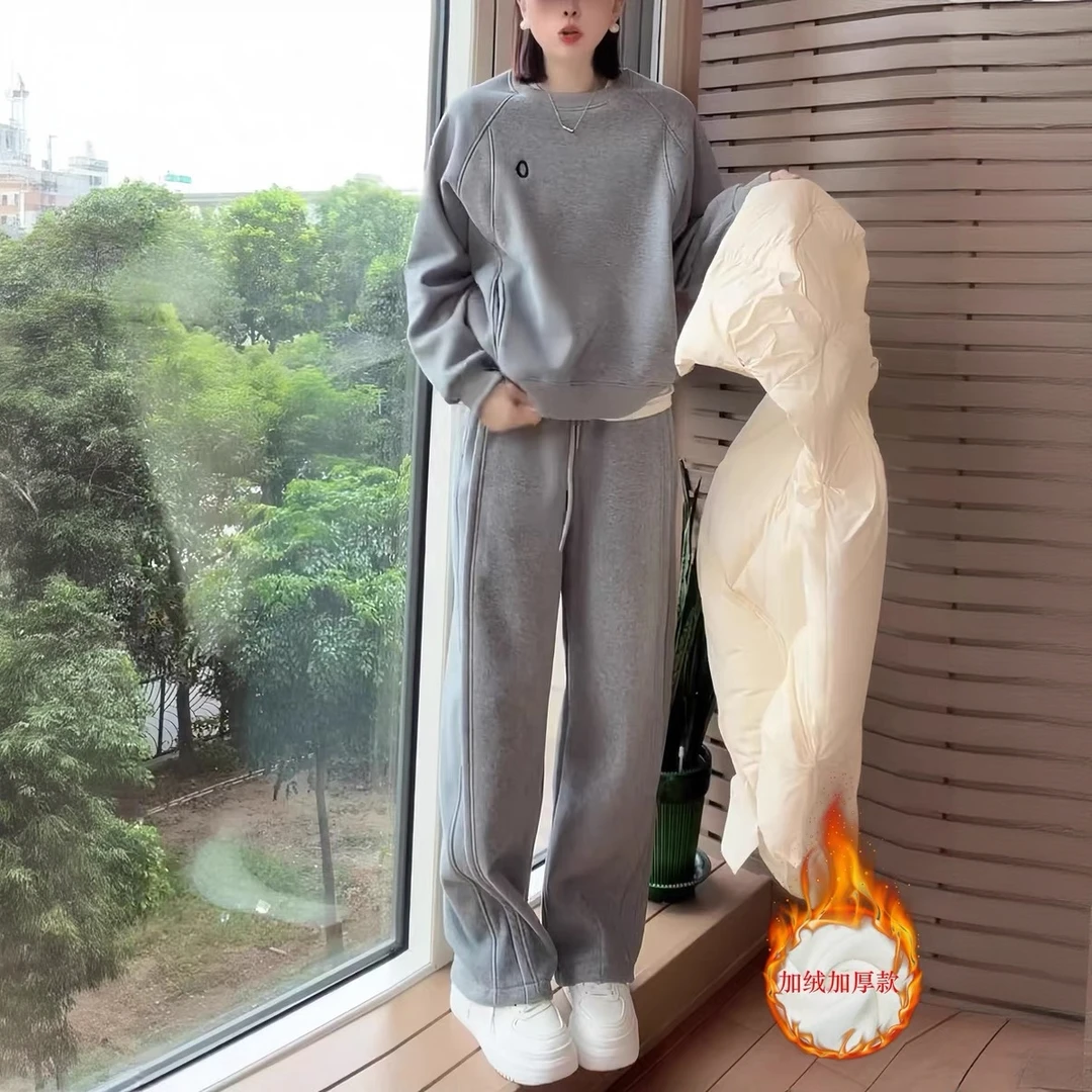 欧货加绒卫衣套装女2025新款冬季加绒加厚高端品质休闲运动两件套