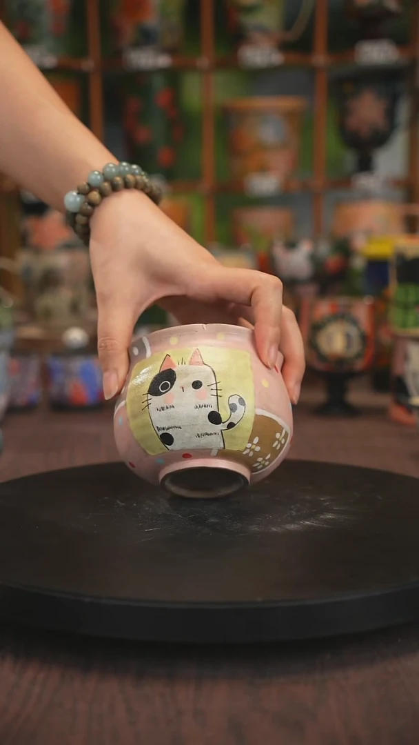 紫砂油画手绘釉下彩脏脏杯