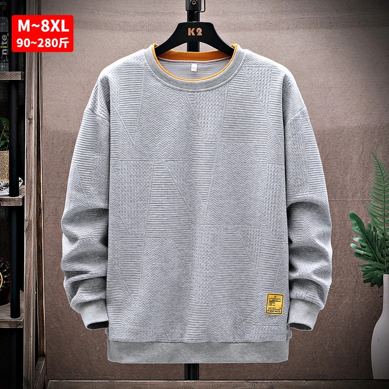 提花卫衣男春秋款潮牌大码男装200斤宽松加肥加大胖子长袖t恤春季