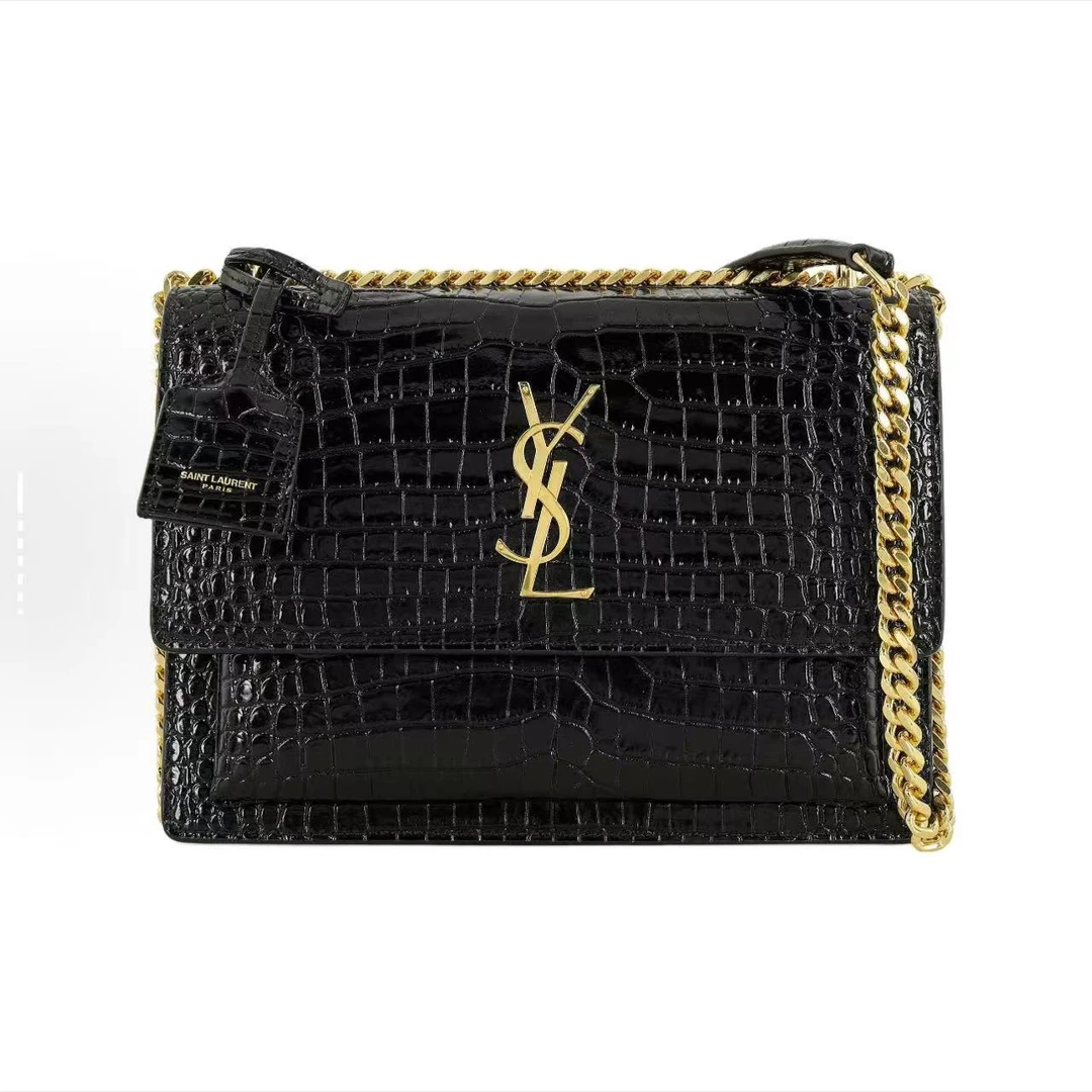 99新 YSL/圣罗兰  YSL黑金鳄压纹日落单肩包 CPMU210