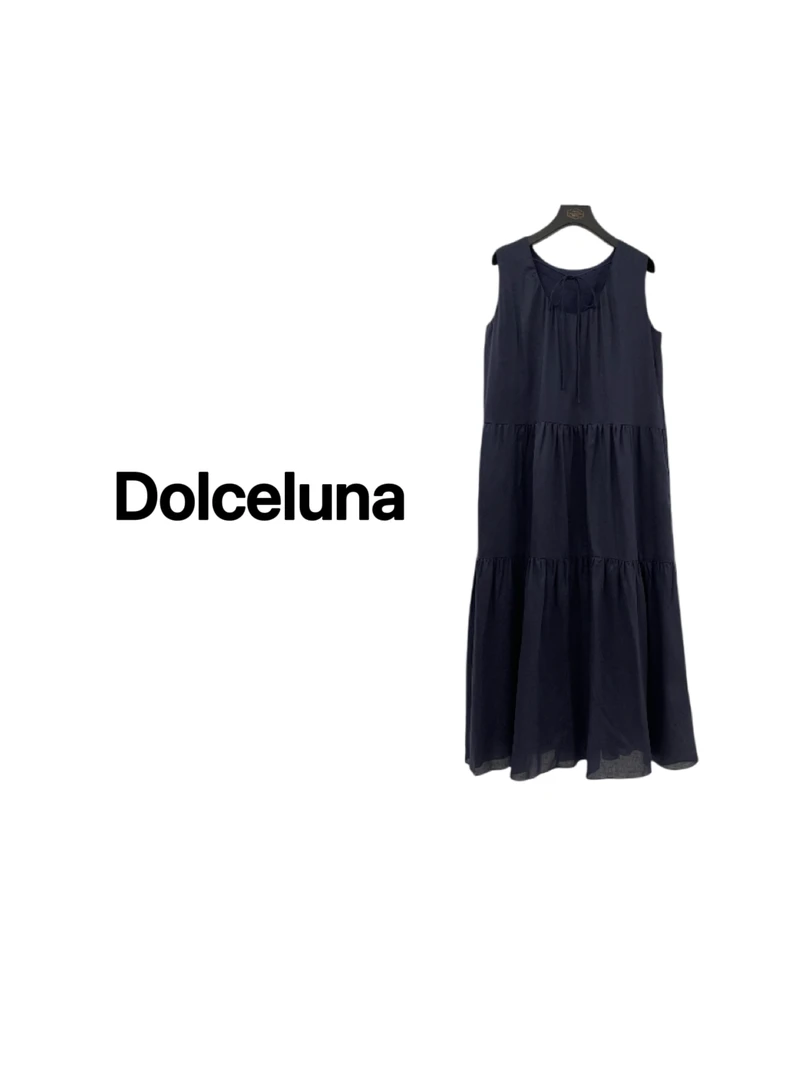 【月姐严选】早春纯色天丝麻圆领宽松百搭女士无袖背心连衣裙-16636