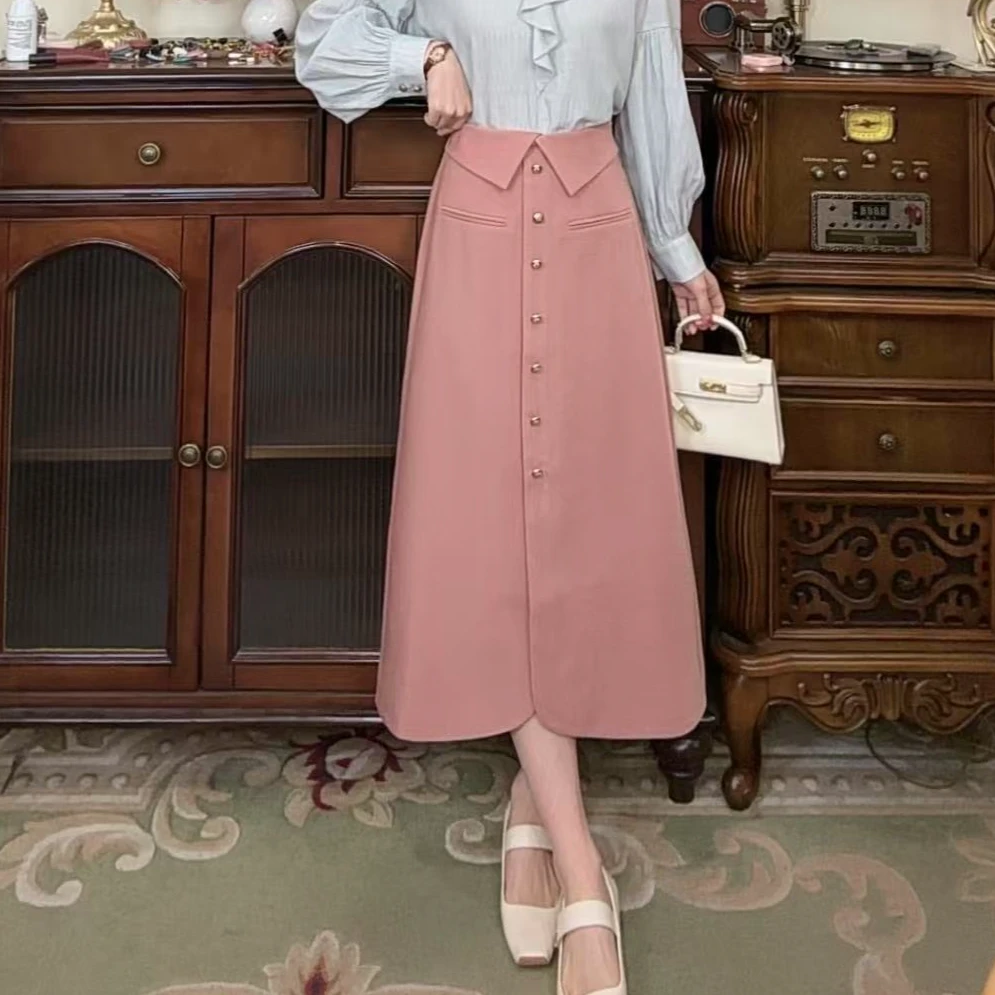 【港万】法式复古设计感后腰松紧显瘦半身裙B1115