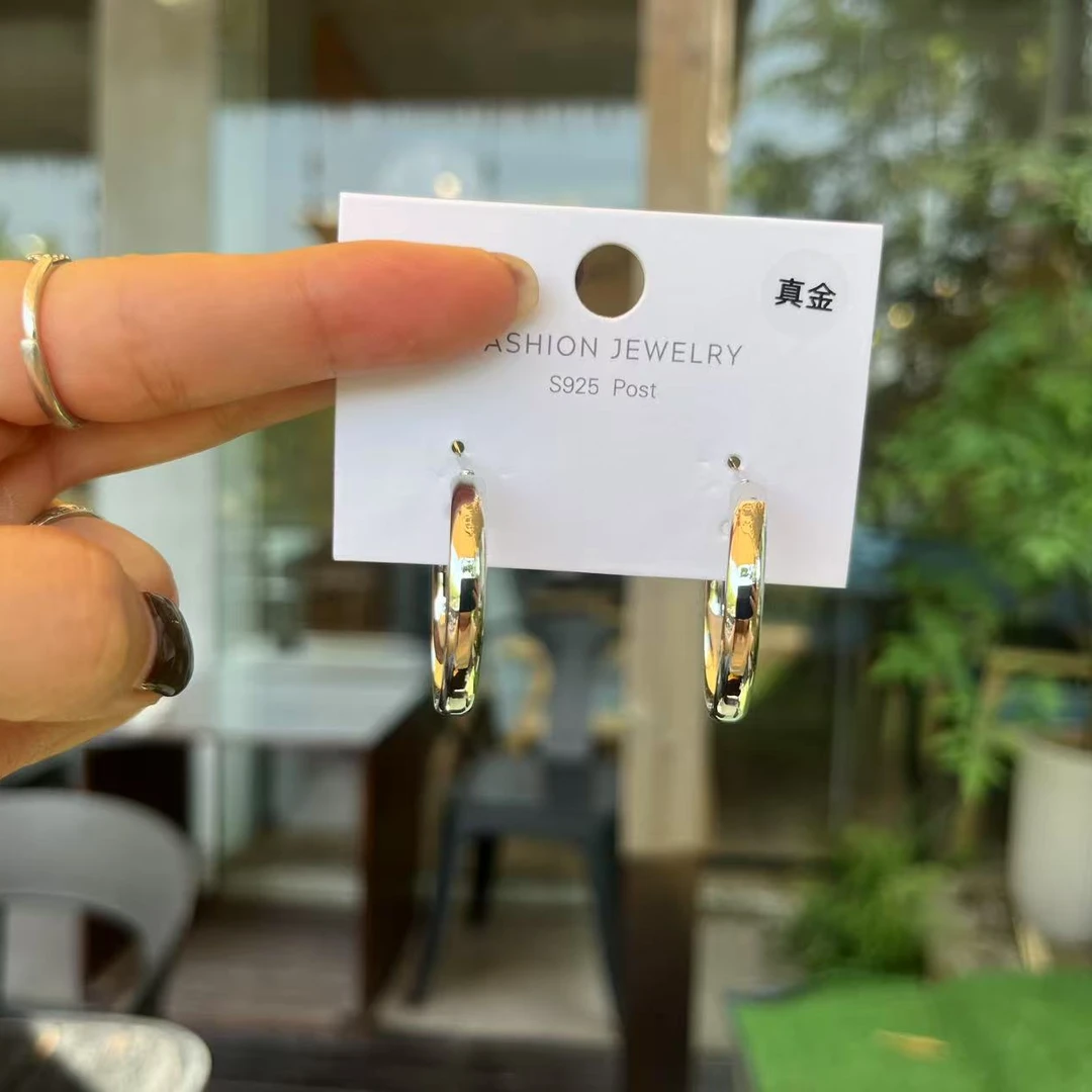 黄铜耳饰 925银针气质素圈耳环女潮高级感大气耳圈