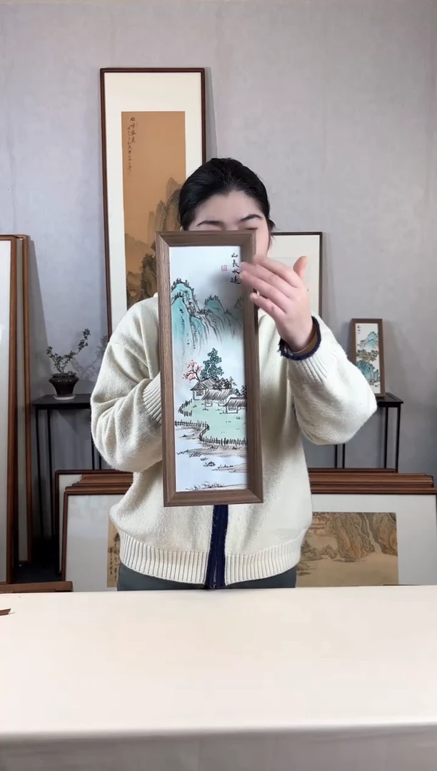 【闪购商品】国画手绘*山长水远*15*42cm摆台