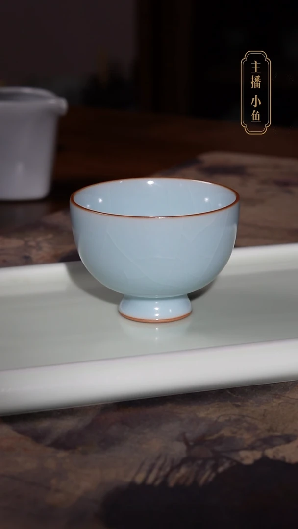 涛****！善窑厂天蓝高足杯开片全品