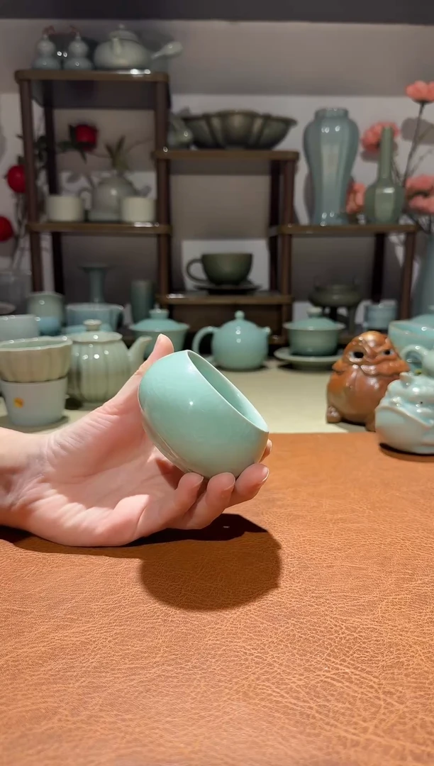 杯子瓷福利 64禅定杯 主人杯品茗杯 豆绿釉一级精品
