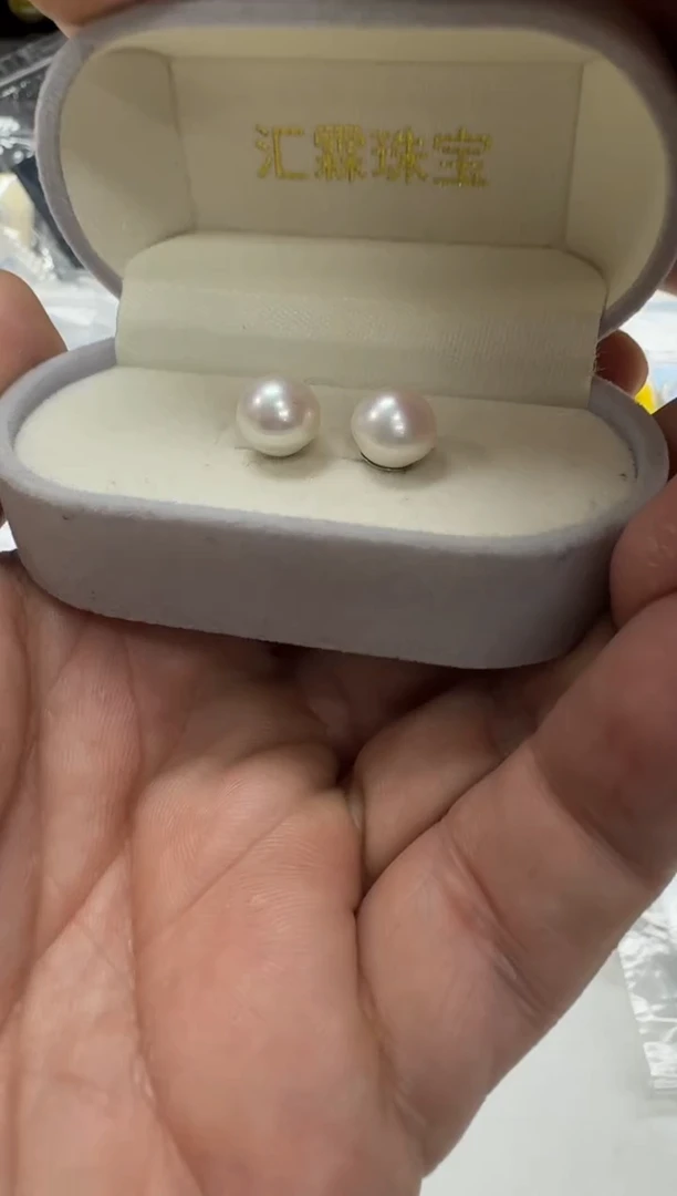 【闪购商品】淡水珍珠耳钉银S925镶嵌9-10mm