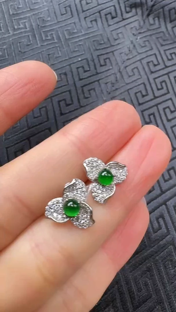 【闪购商品】翡翠耳饰银S925镶嵌耳钉