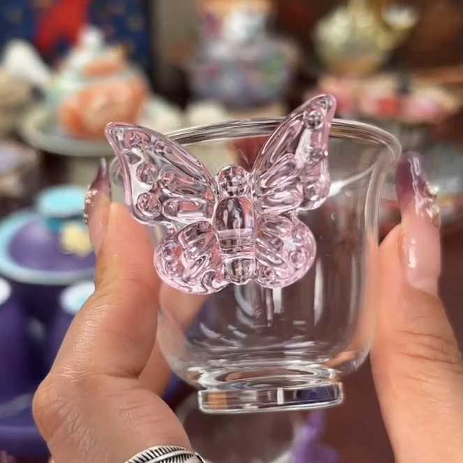 水粉玻璃蝴蝶闻香杯