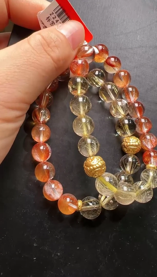 水晶手串未镶嵌18K发晶红顶天手串 Z24241 多样性发一