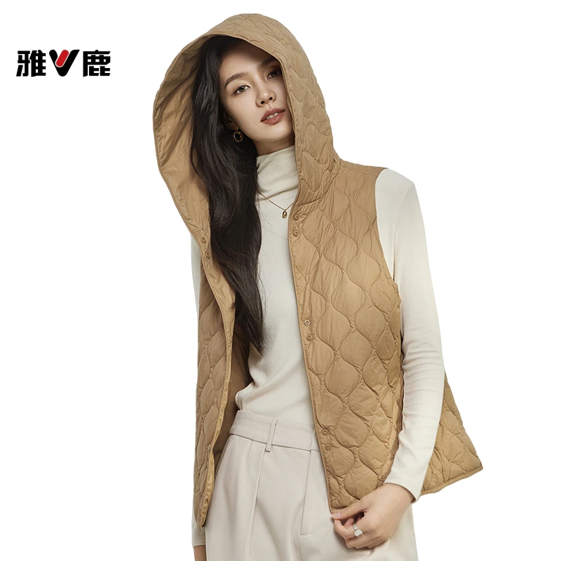 V/雅鹿连帽短款轻薄羽绒服马甲外套大衣伴侣叠穿内搭打底内胆外穿