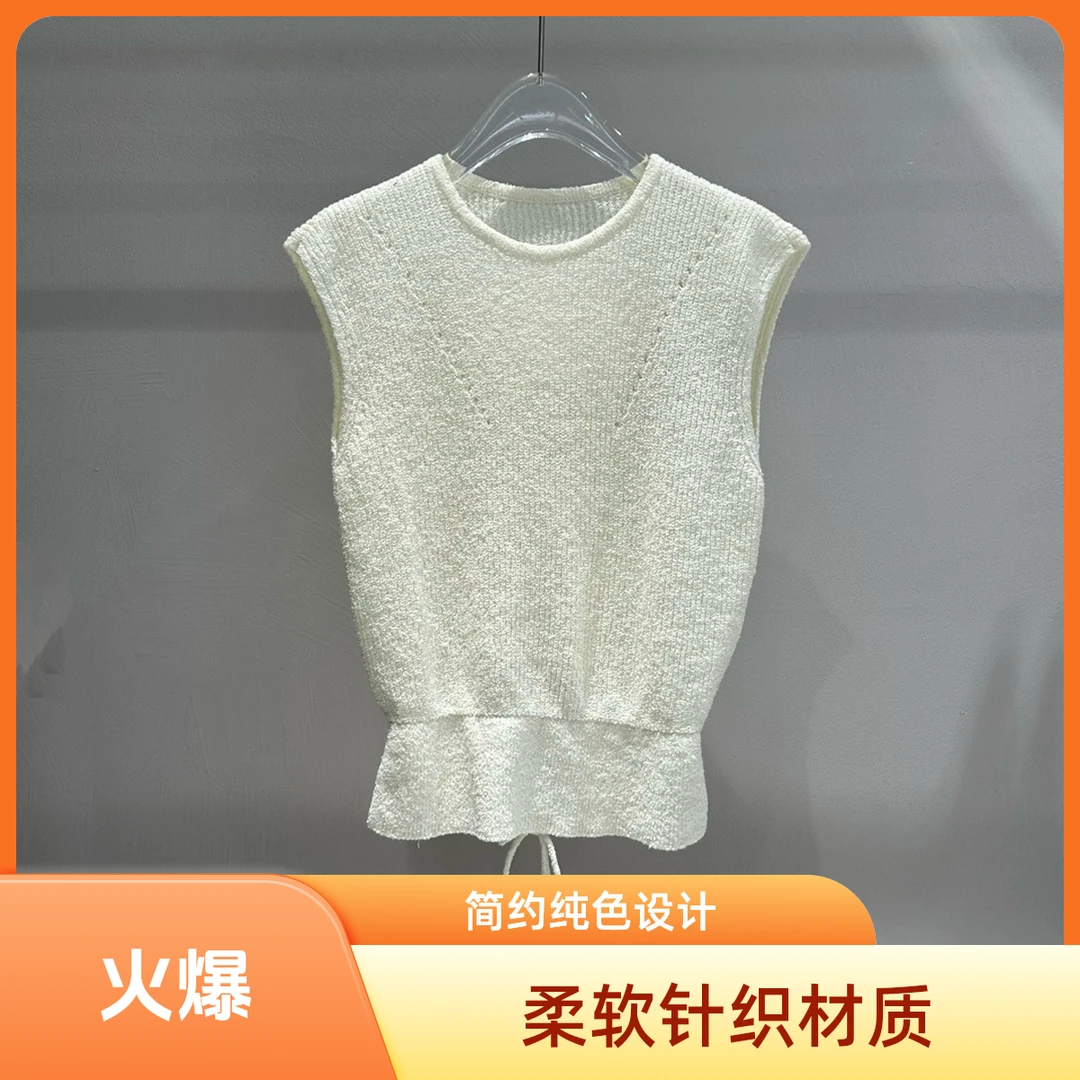 艾家新款5夏季圆领无袖针织衫毛衣气质时尚镂空百搭设计师8193