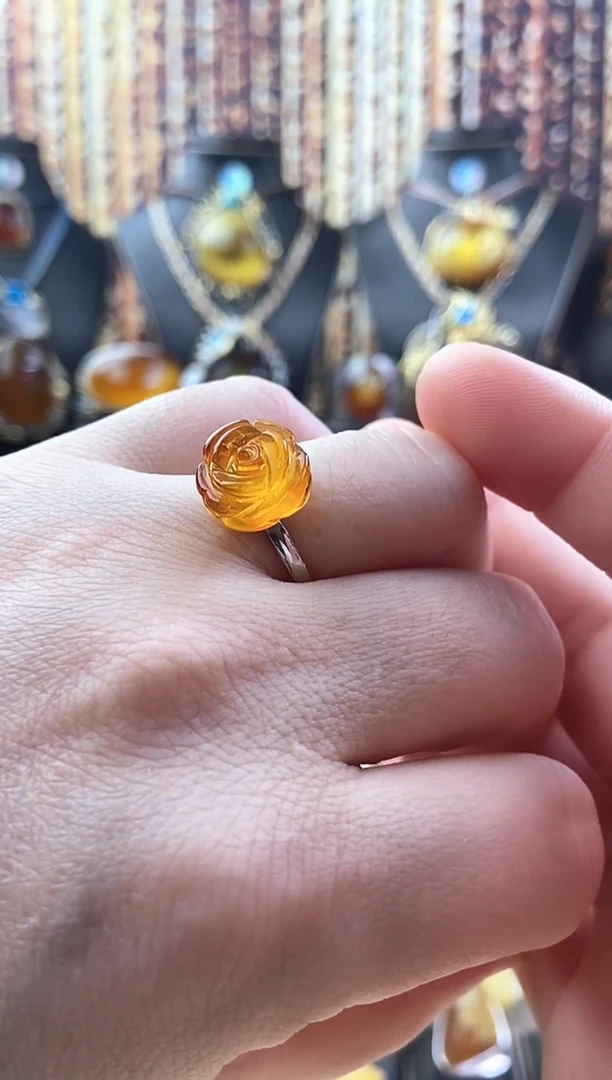 未镶嵌琥珀戒指玫瑰花戒指