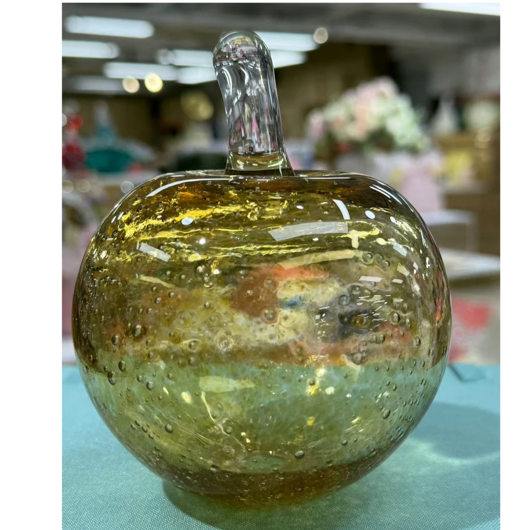 JMU外贸孤品琥珀色琉璃苹果摆件