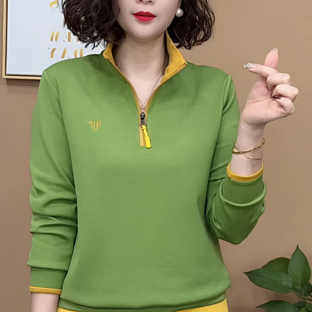 2025早春新款时尚百搭休闲设计感半拉链显瘦韩版宽松女装