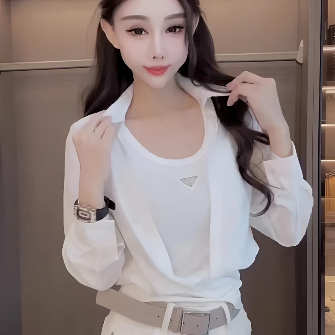 2025春季新款修身型薄款常规款落肩袖常规衬衫显瘦网红打底设计感