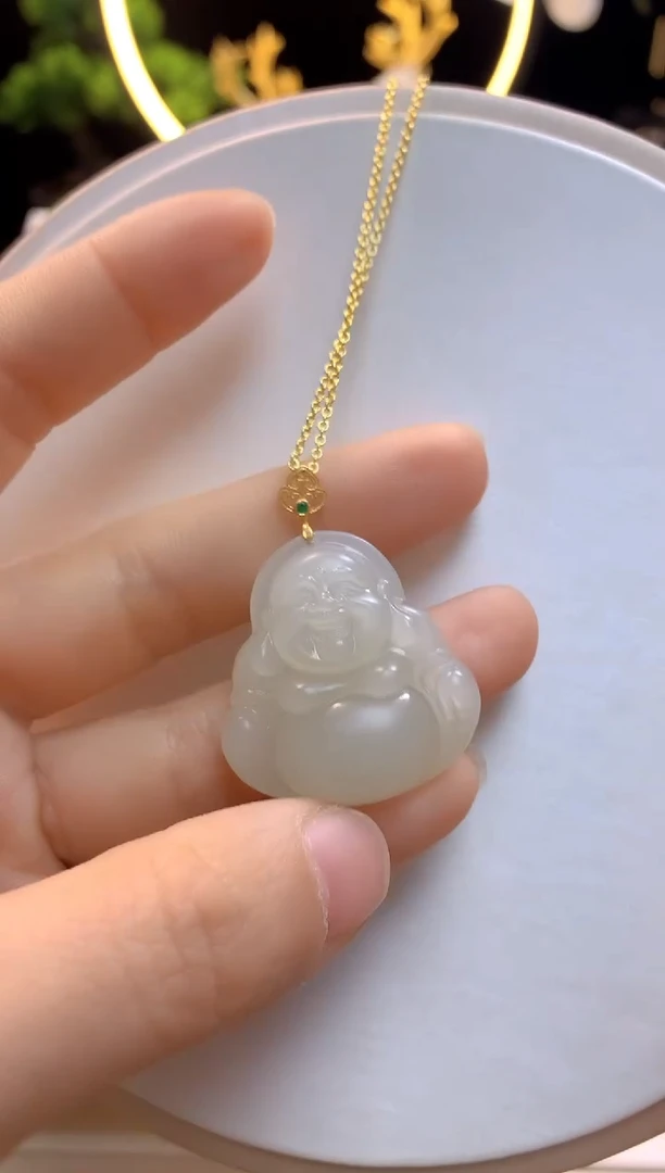 【闪购商品】和田玉吊坠18K金镶嵌白玉佛公