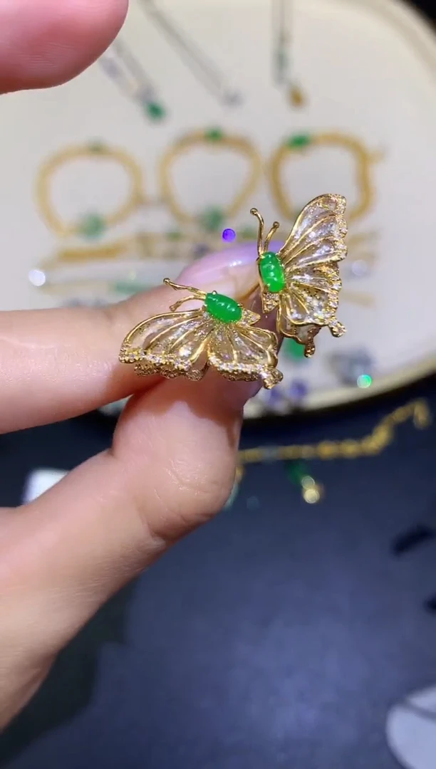 翡翠18K金镶嵌耳饰耳饰A225|5800