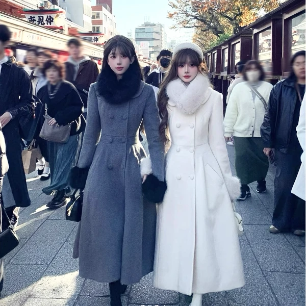SISI JIANG "财阀千金大衣"富家千金高级感气质双色毛领毛呢大衣