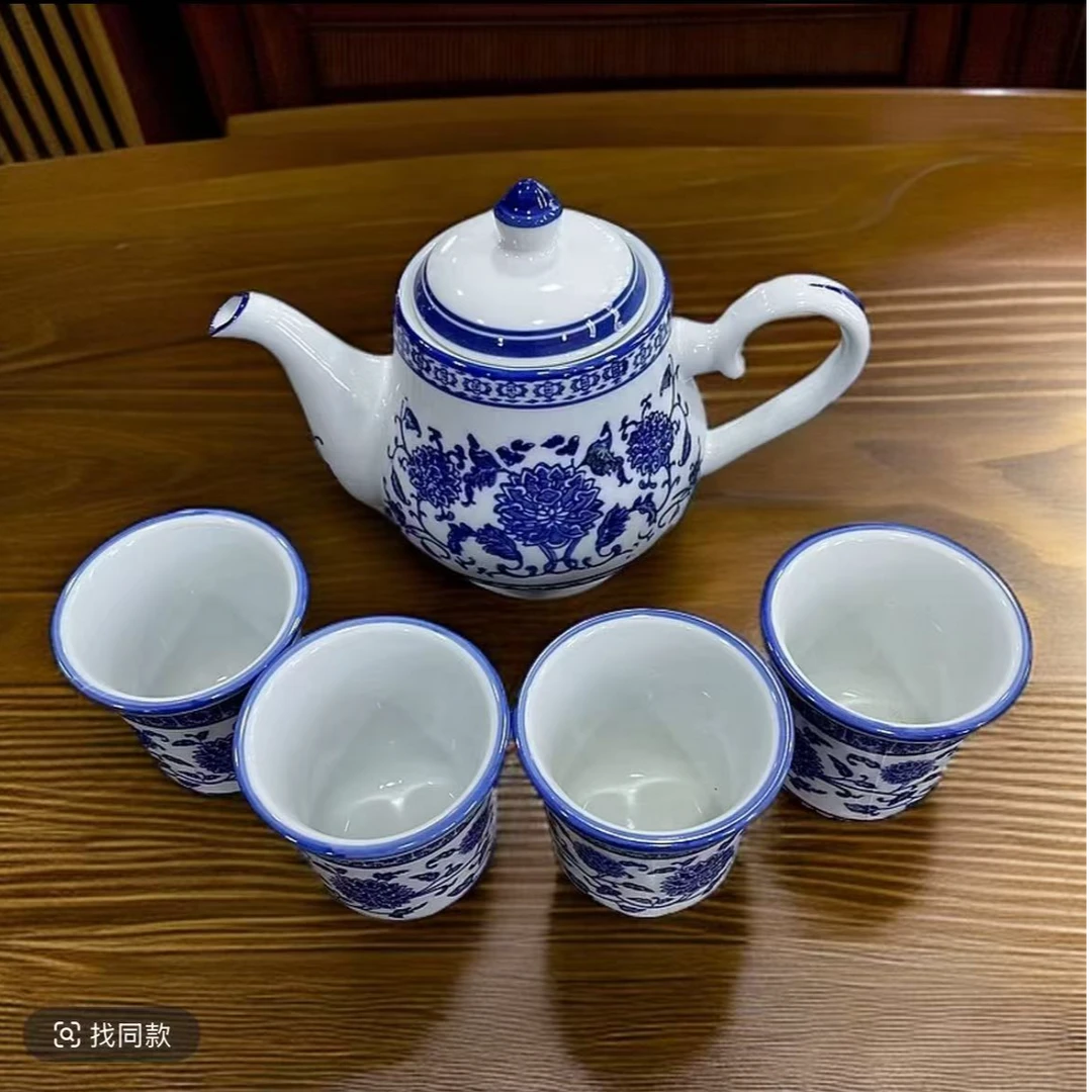 青花缠枝莲茶具【一壶四杯】【壶700毫升，杯子100毫升】