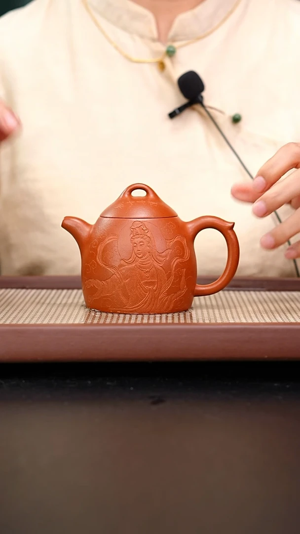 茶壶紫砂全手工铁芯朱泥秦权刻绘观音280