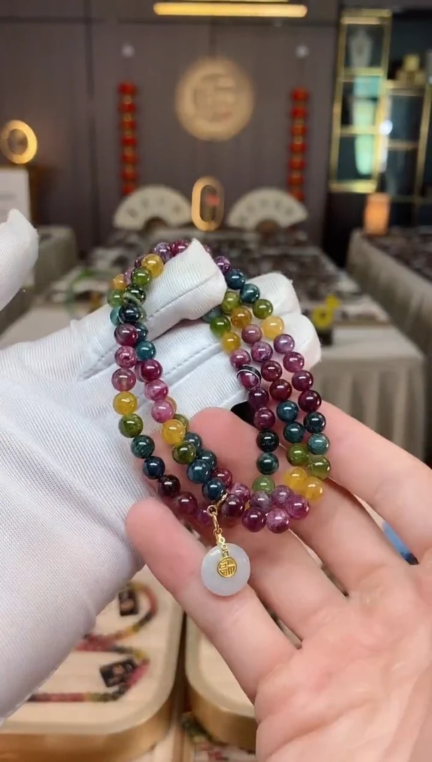 未镶嵌老矿碧玺彩虹三圈手串6mm+碧玺xion多样性发一条