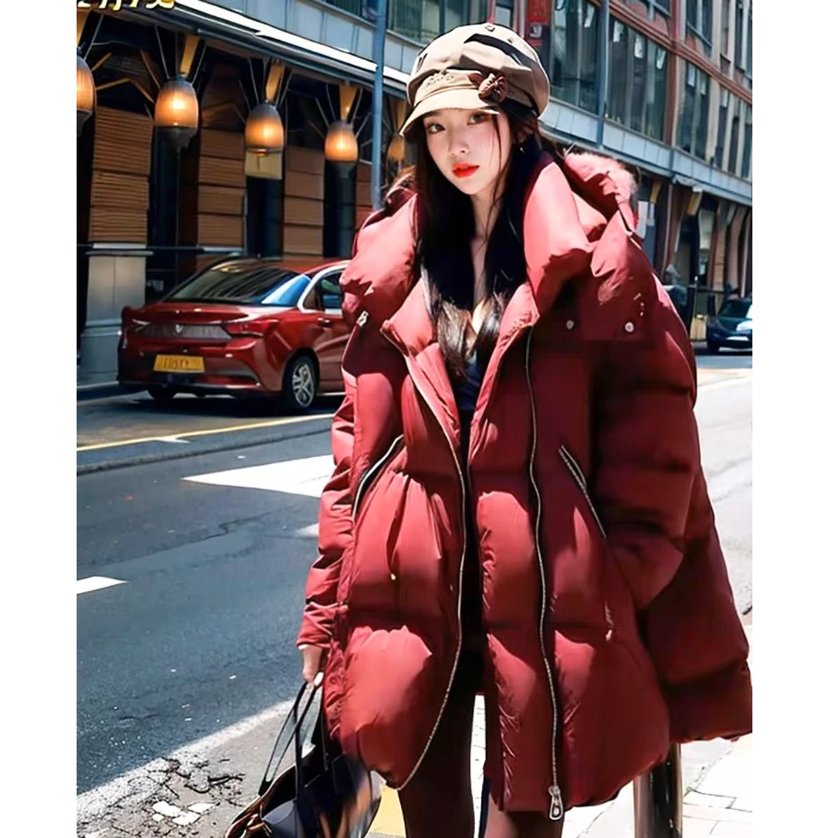 【顺丰发货】云朵羽绒服女款泡芙连帽新款白鸭绒中长款外套-GA6021