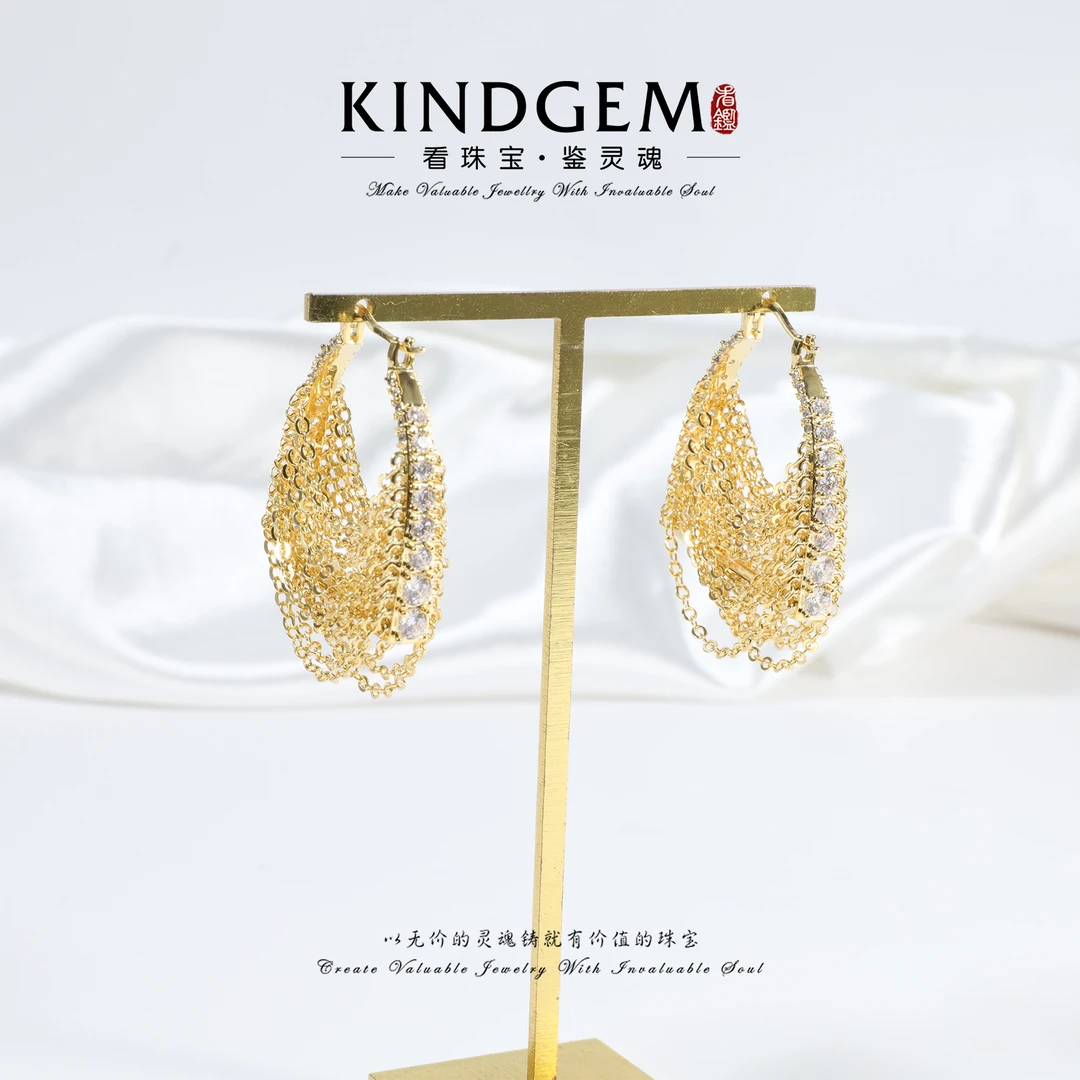铜合金锆石耳饰 KindGem 经典可爱时尚百搭金色耳环 C-46237