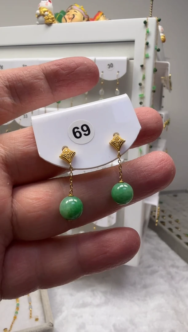 18K金镶嵌翡翠耳饰缅甸天然翡翠a货