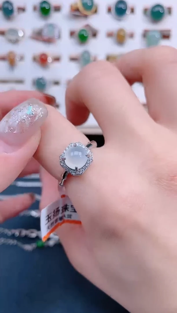 银S925镶嵌戒指翡翠天然翡翠