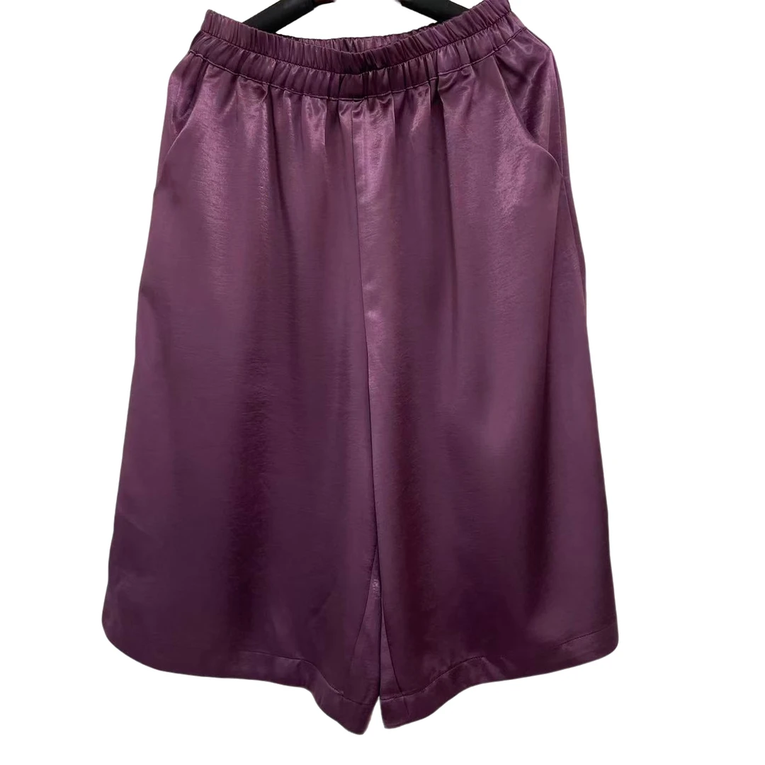 恬小霓（玲玲姐精选）1777/亮极光紫/七分裤/开叉/松紧腰/百搭/休闲