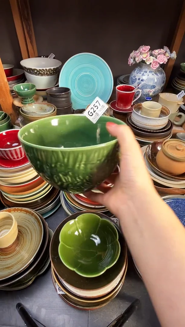 瓷片元**姐g257绿闪金锤纹钵碗福利