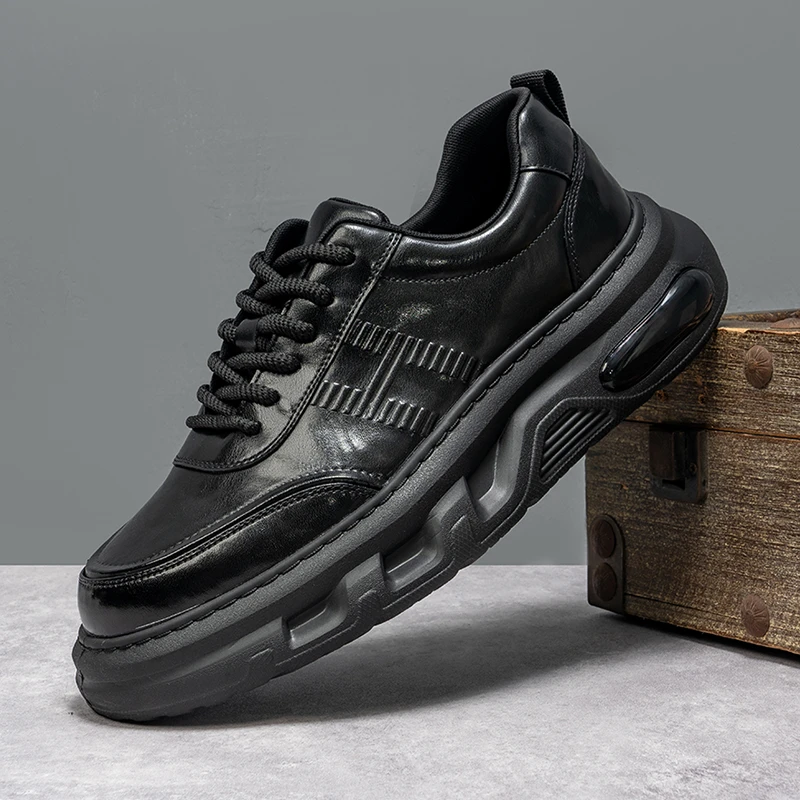 【气垫增高鞋】秋冬低帮百搭运动鞋潮流休闲真皮男鞋软底舒适板鞋男