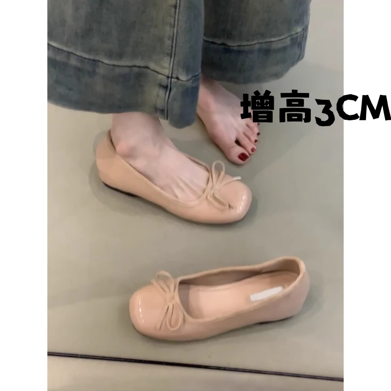 现货发~法式蝴蝶结内增高芭蕾单鞋女浅口一脚蹬温柔气质玛丽珍鞋