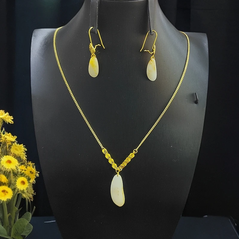 黄铜仿珍珠项链 项链耳环套装