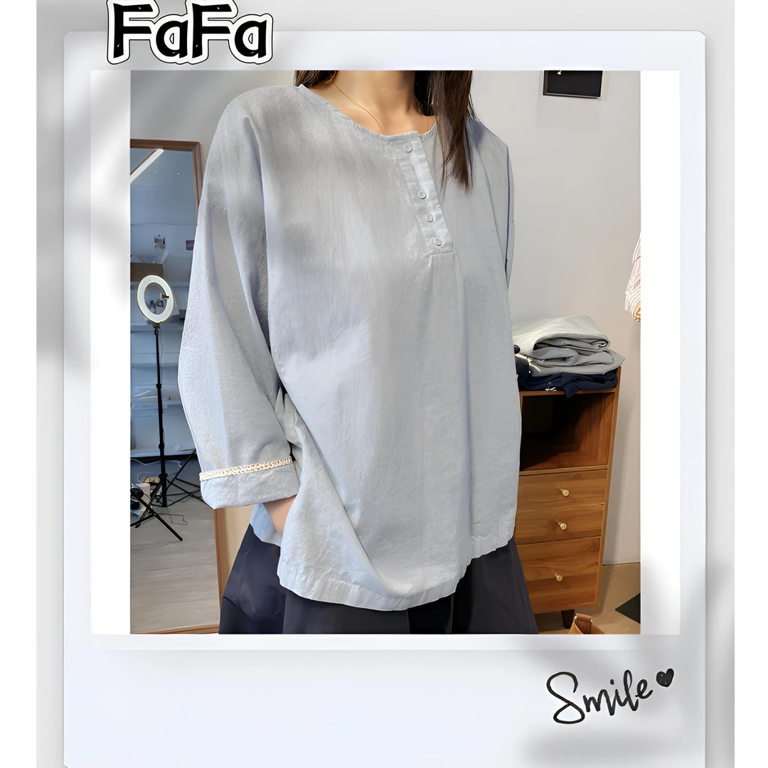 韩国东大门正品代购 圆领描边七分袖衬衫（no退换）