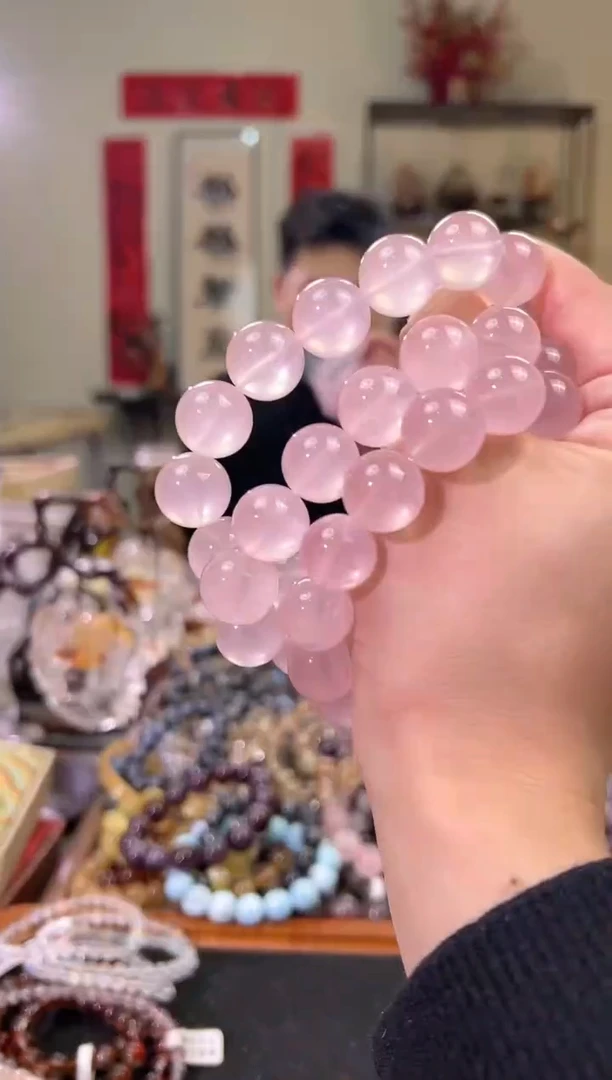 【闪购商品】芙蓉石手串未镶嵌16mm粉水晶（多样性发其一）