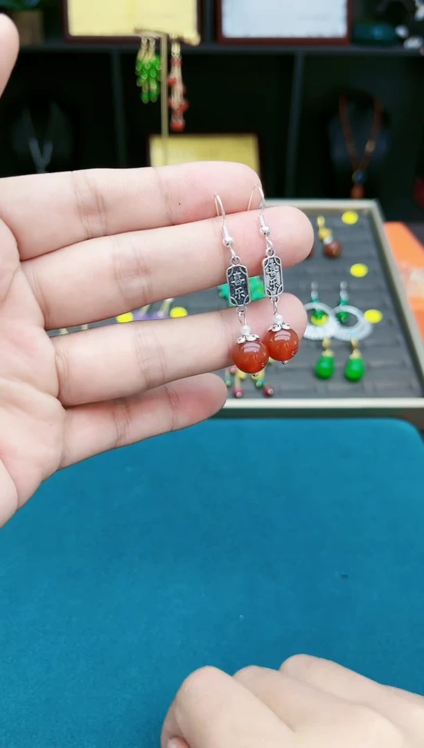 【闪购商品】南红玛瑙耳饰银S925镶嵌730000