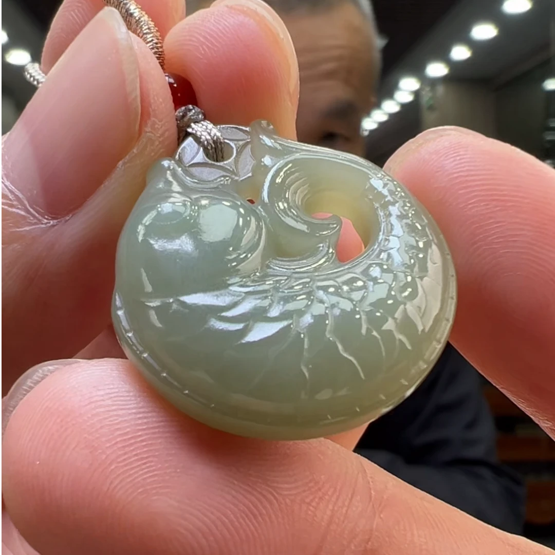 【倔老头工厂】和田玉连年有鱼牌吊坠挂坠精美款/ （配绳）