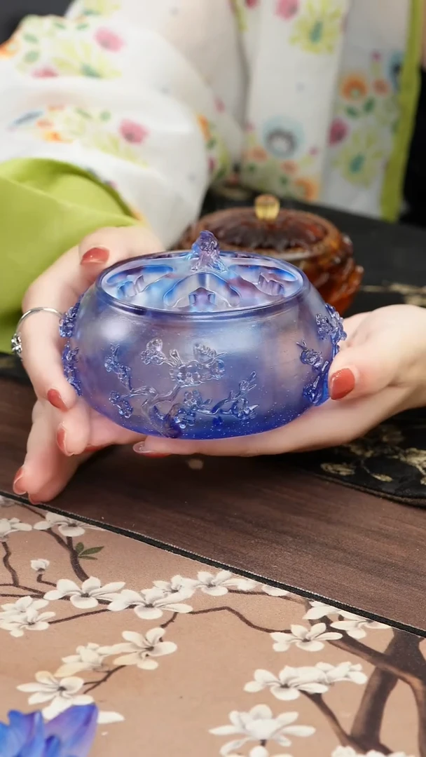 手工艺品琉璃蓝紫色梅花香炉
