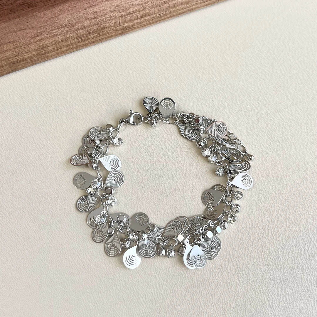 铜合金手链 中古vintage水滴流苏手链百搭波西米亚手环旅游度假