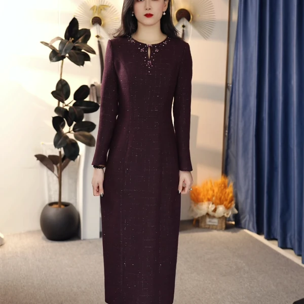 冬季名媛气质时尚中腰显瘦中长款修身连衣裙9039